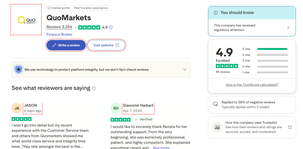 QuoMarkets Trustpilot