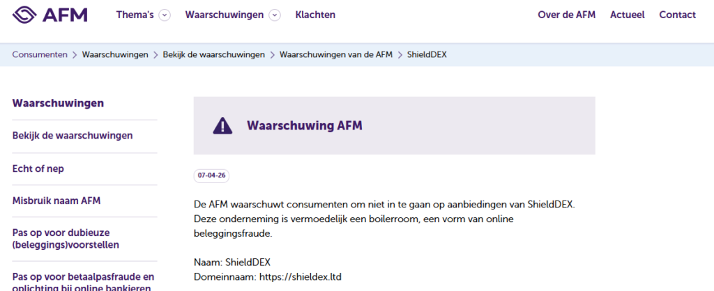 ShieldDEX AFM Warning