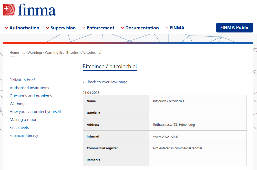 Bitcoinch FINMA