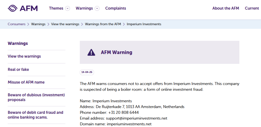 Imperium-Investments-AFM-warning