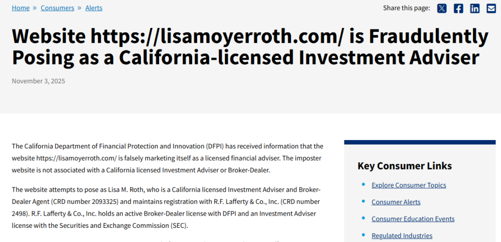 Lisamoyerroth.com DFPI warning