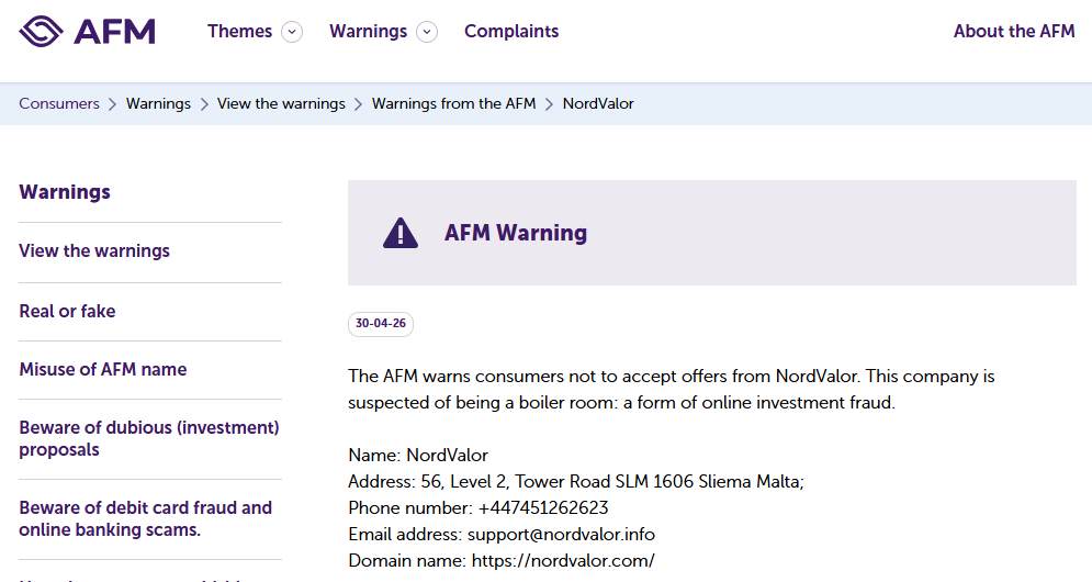 NordValor-AFM-warning