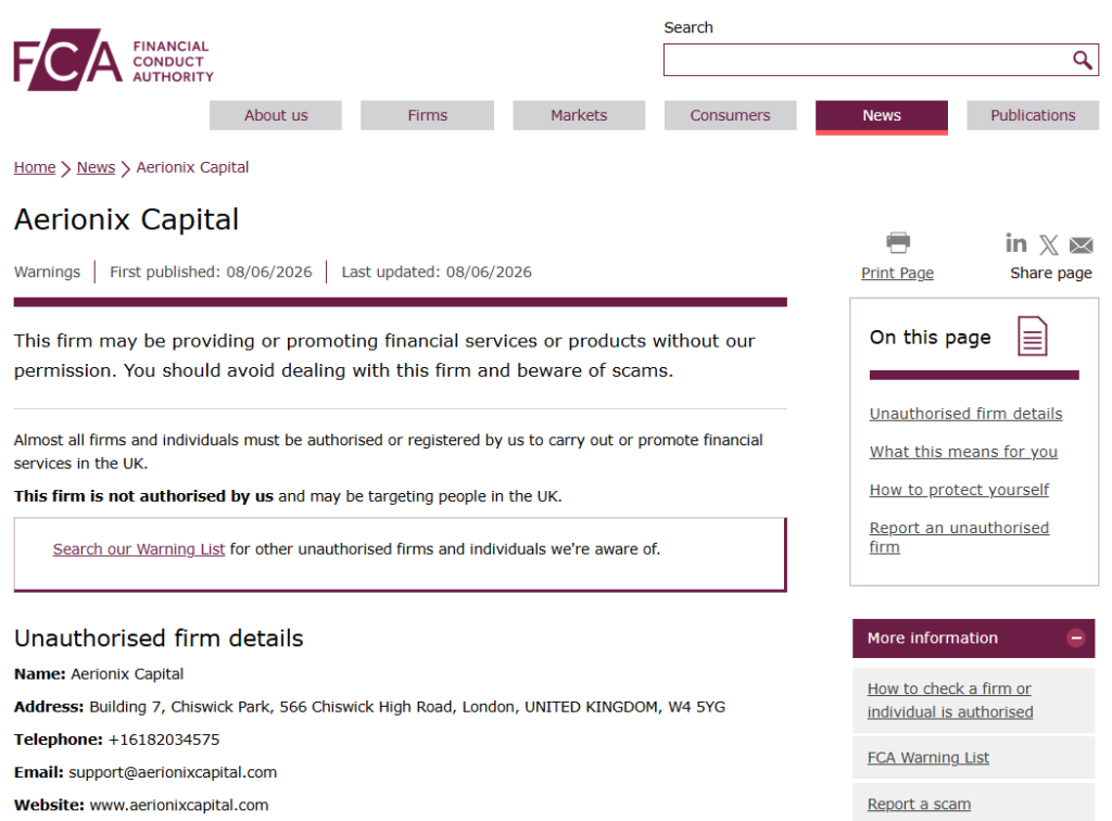 Aerionix-Capital-FCA-warning