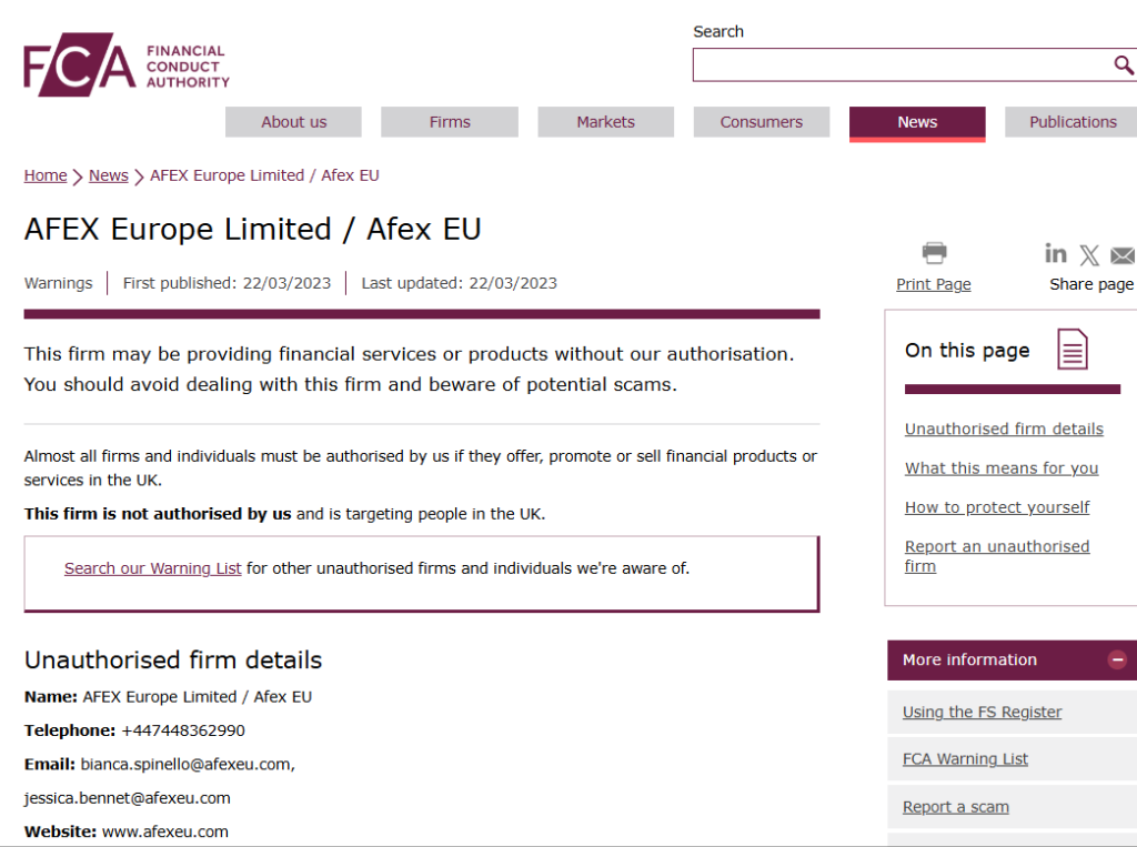 Afex-EU-FCA-warning